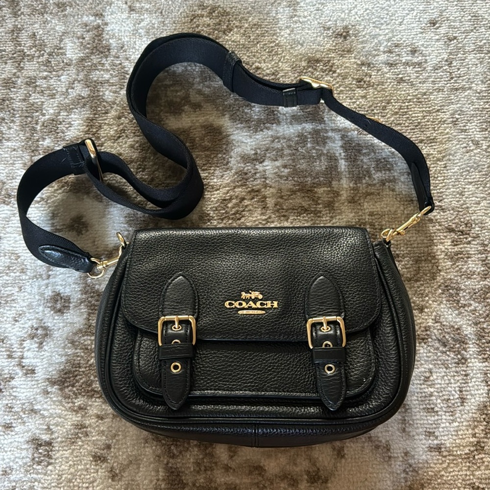 Coach Leather Saddle Bag with removable, adjustable strap.